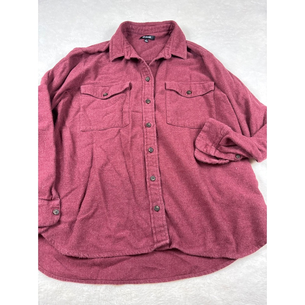 Madewell Flannel Shirt Womens Large L Burgundy Cotton Button Down Long Sleeve